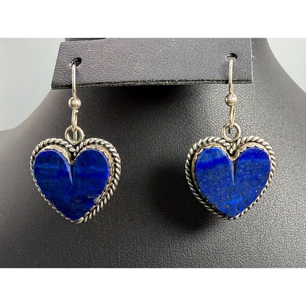 Vintage Joan Slifka Designs Sterling Silver 925 Blue Heart Earrings